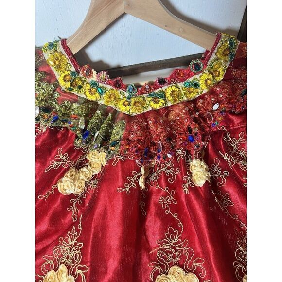 Boho Peasant Blouse Top Floral Retro Crystals Lace Sequins Sz Small Regency.   H - Picture 9 of 10